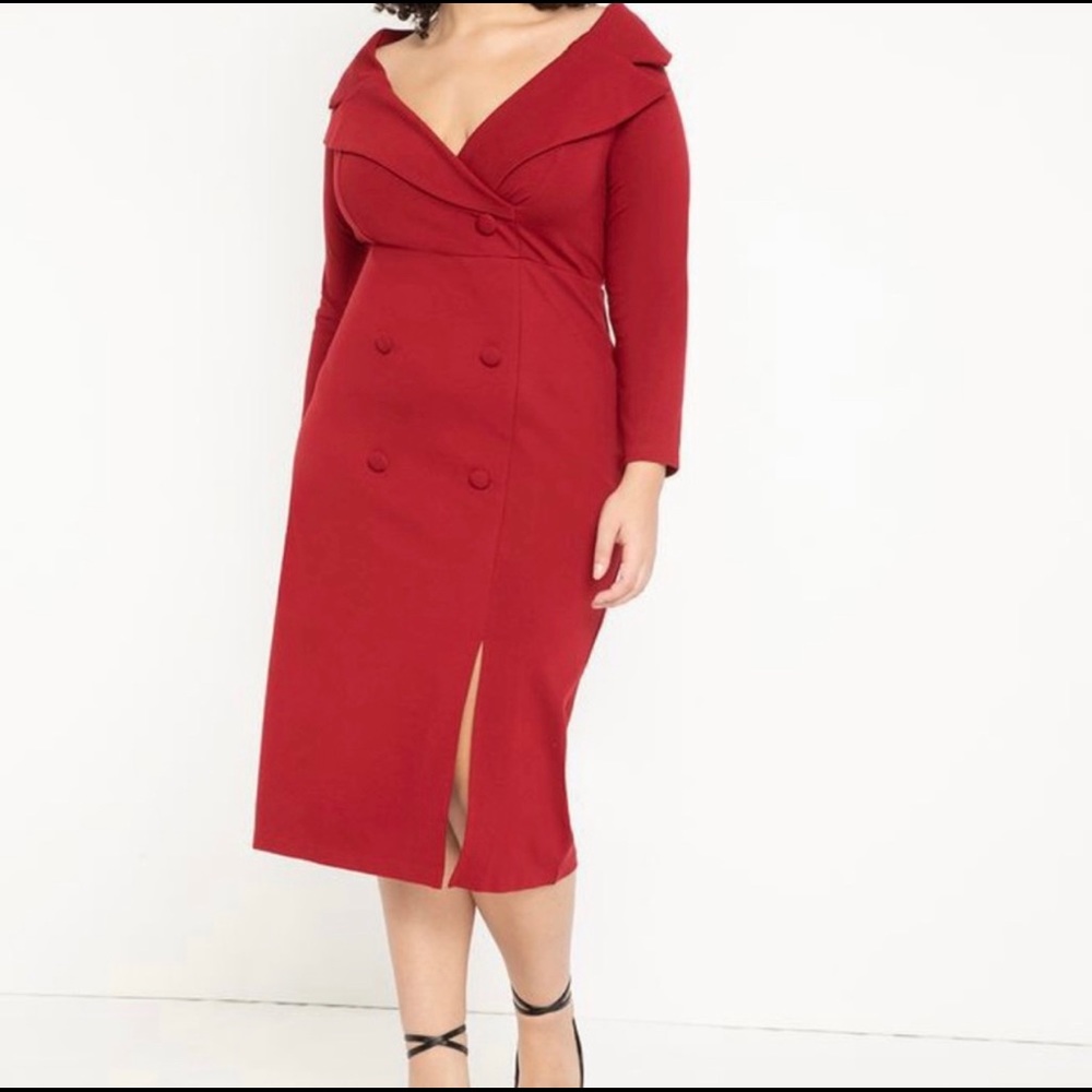Eloquii Red Portrait Neckline Collared Dress